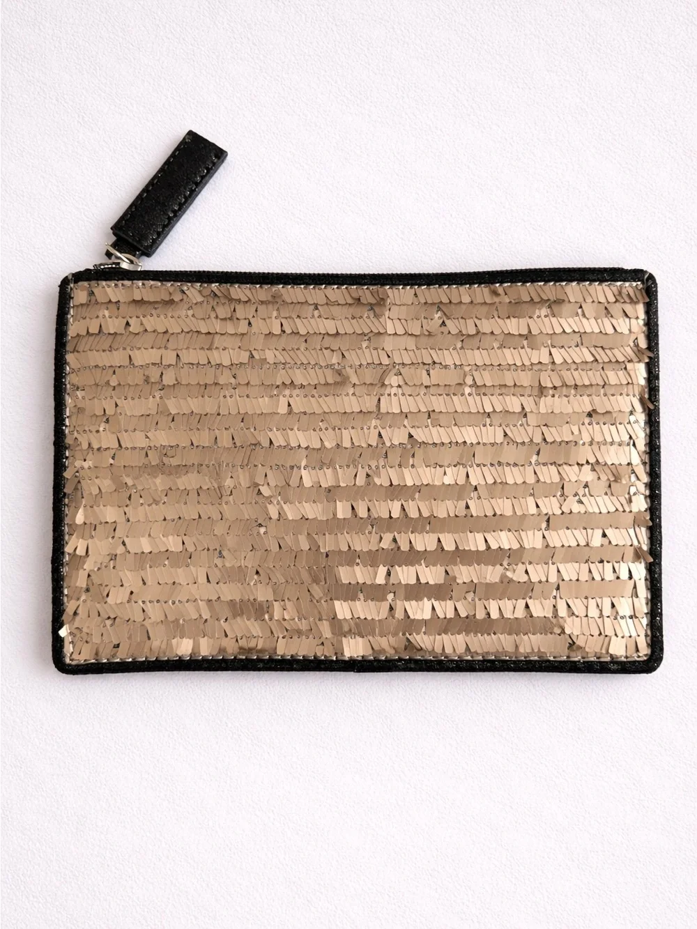 Ann Taylor LOFT Black Gold Sequin Zip Pouch